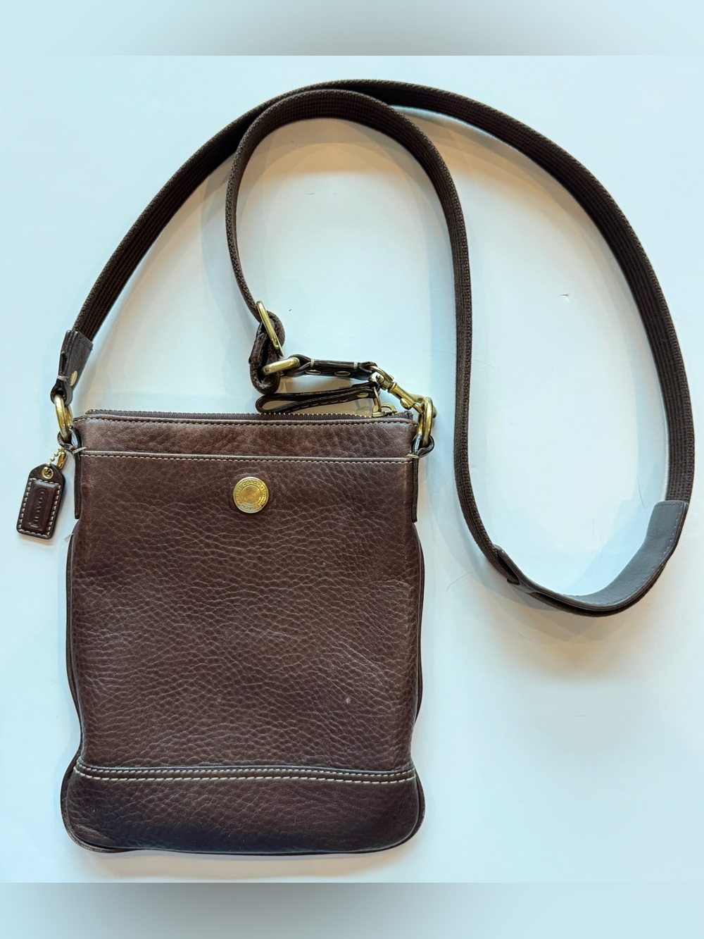 Vintage Coach E06S-10285 Swingpack Crossbody Bag Brown Pebbled Leather Y2K